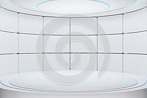 White Modern background and empty stage with blue light. Future modern interior concept. showcase for product