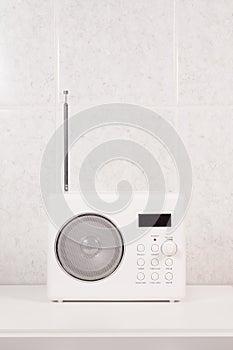 White modern bathroom radio