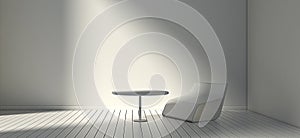 White modern chair and wall in simple living room. 3d or illustration interior.