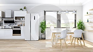 White modern contemporary stylish kitchen room interior, 3D Rendering