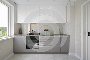 White modern domestic kitchen furniture and interior