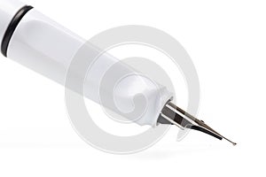 White modern fountain pen isolated on white, close up