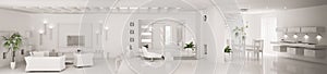 White modern interior panorama 3d render