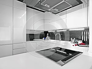 White modern kitchen with steel appliances
