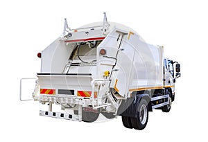 White modern truck for garbage disposal isolate on white background