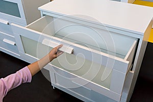 White modern wooden cabinet, drawer or storage