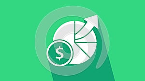 White Money and diagram graph icon isolated on green background. Financial analytics, budget planning, finance managemen