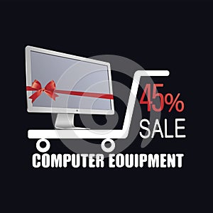 White monitor with red ribbon and bow. COMPUTER EQUIPMENT. Sale.