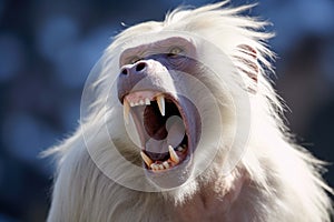 A white monkey is screaming. Ai generative image. photo