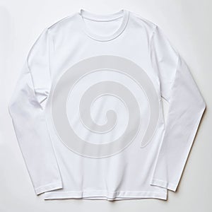 White monochrome Longsleeve ironed on white background, top view