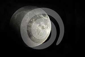 White moon eclipsed by Earth and clouds