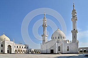 White mosque under construction in Bolgar, Russia