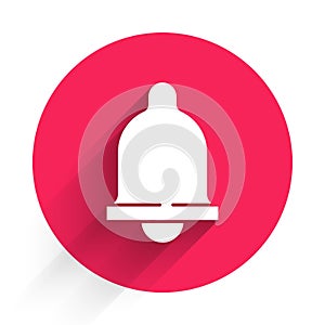 White Motion sensor icon isolated with long shadow. Red circle button. Vector