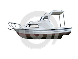 White motor boat full body side view isolated