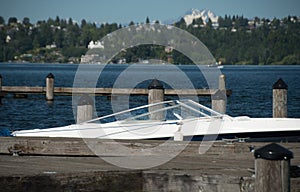 White motorboat at Kirkland marina