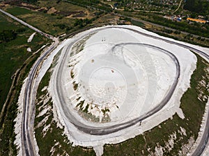 White Mountain aerial view. Slag from phosphogypsum. City Voskresenks. Russia