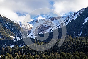 White mountain peaks on the Spanish Pyrenees mountain in wintertime photo