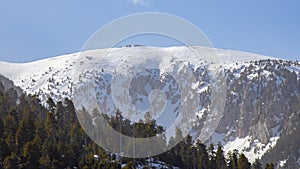 White mountain peaks on the Spanish Pyrenees mountain in wintertime photo