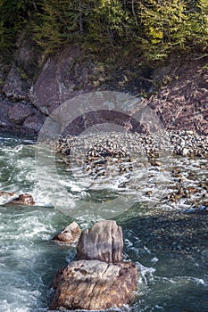 White Mountain River in the rocky gorge. Granite Canyon.