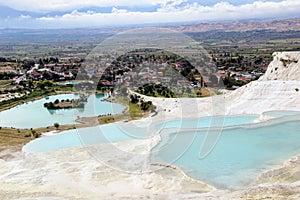 white mountain. view from the mountain to a small town