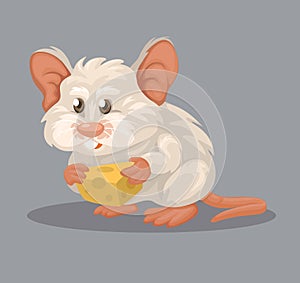 White mouse eating cheese animal character for pet or experiment cartoon illustration vector
