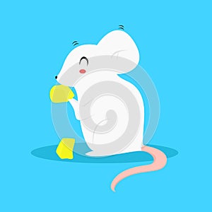 White Mouse Eating Cheese Vector