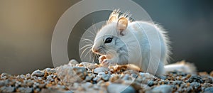 White Mouse Eating on Rocky Surface