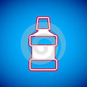 White Mouthwash plastic bottle icon isolated on blue background. Liquid for rinsing mouth. Oralcare equipment. Vector