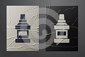White Mouthwash plastic bottle icon isolated on crumpled paper background. Liquid for rinsing mouth. Oralcare equipment