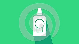 White Mouthwash plastic bottle icon isolated on green background. Liquid for rinsing mouth. Oralcare equipment. 4K Video