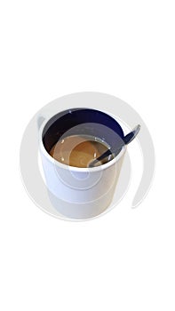 White mug of black coffee isolated on white background