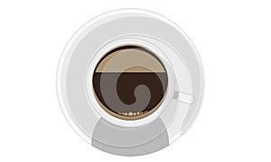 White mug of coffee with foam and saucer. Illustration