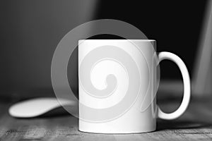 White mug on the desktop