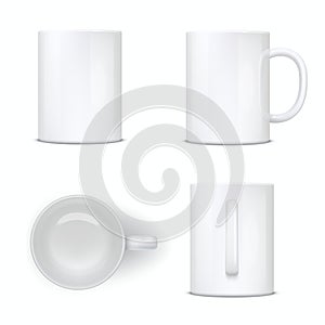 White mug, empty cup, ceramic tableware mockup