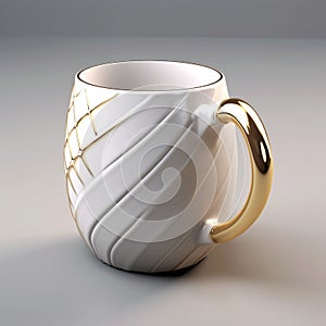 White Mug With Gold And Silver Handles - Vray Tracing Inspired Design