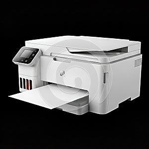 Modern White Multifunction Printer Isolated on Black Background