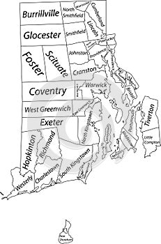 White municipalities map of Rhode Island, USA