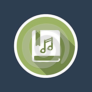 White music notes book logo icon in green circle.