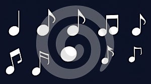White Music Notes on Dark Blue Background
