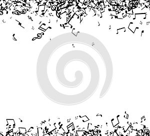 White musical background with notes.