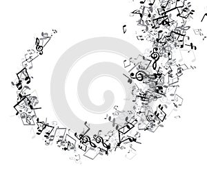 White musical background with notes.