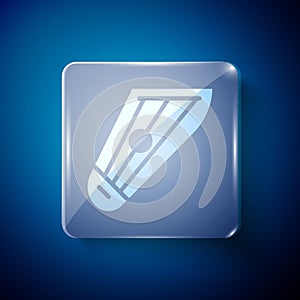 White Musical instrument kankles icon isolated on blue background. Square glass panels. Vector