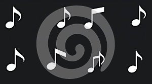 White Musical Notes Seamless Pattern on Black Background