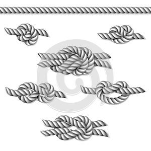 White nautical rope knots set, on white