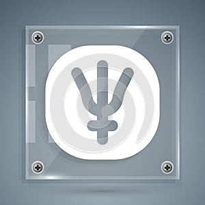 White Neptune planet symbol icon isolated on grey background. Astrology, numerology, horoscope, astronomy. Square glass