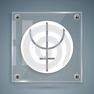 White Neptune planet symbol icon isolated on grey background. Astrology, numerology, horoscope, astronomy. Square glass