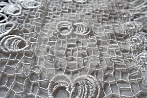 White netlike retro styled openworked lace fabric