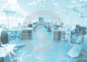 White network against blurry blue office