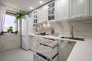 White new modern well designed kitchen interior