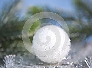 White New Year ball, small depth of sharpness